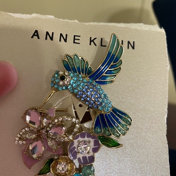 Anne Klein Colorful Hummingbird  and flower Brooch - Picture 2 of 5